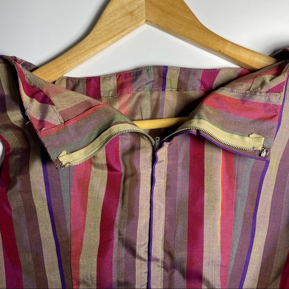 VTG 50s 60s Silk Striped Multicolored Stripes Handmade Dress Sheer Lining Lk New - Picture 13 of 16